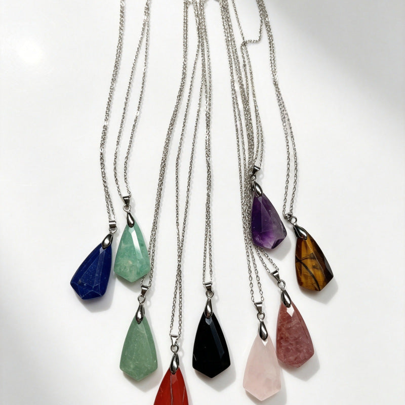 Wholesale Faceted Natural Amethyst Pendant Necklace Bohemian Geometric Jewelry Accessory For Boutique Resale