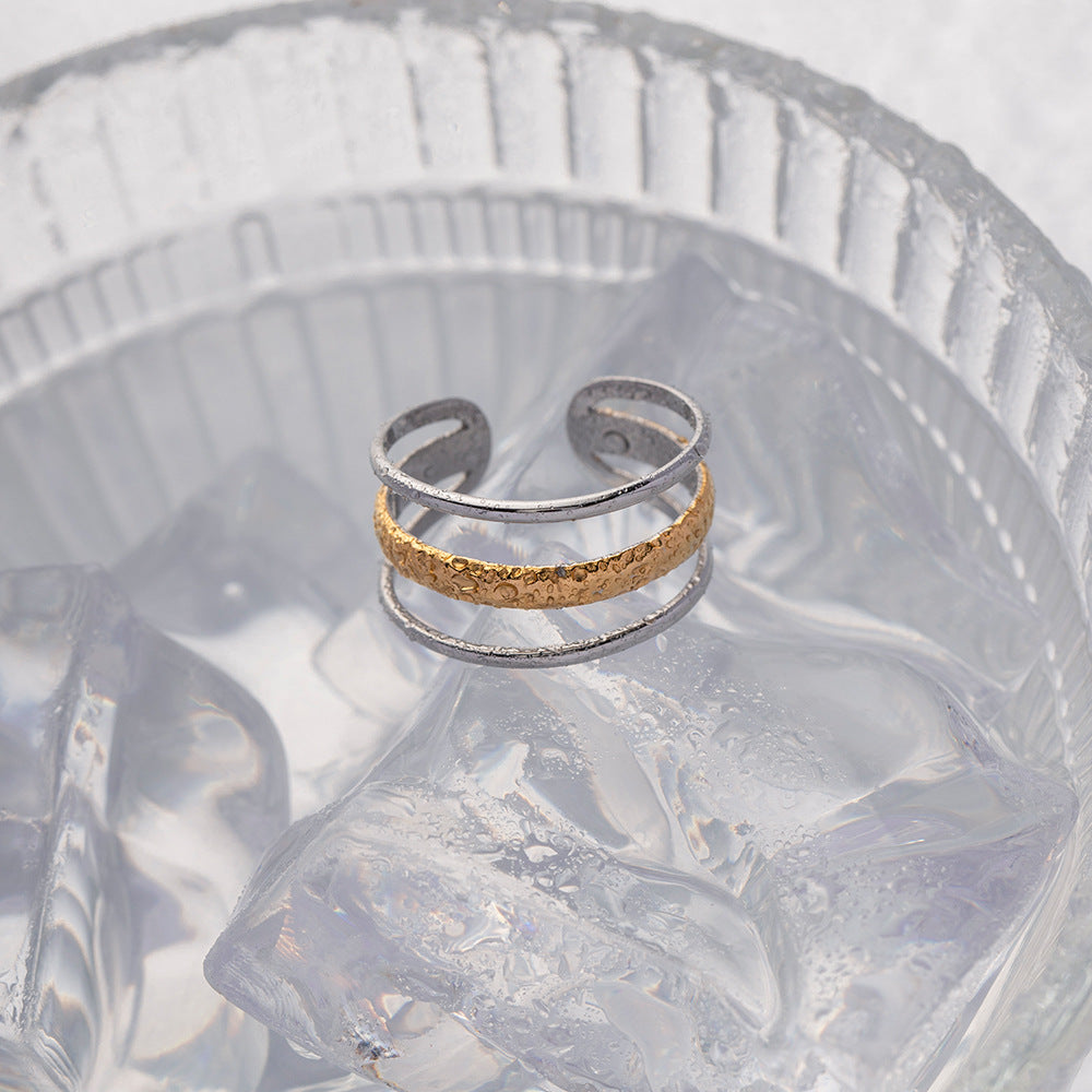 Wholesale 18K gold stainless steel color matching three-layer line opening ring