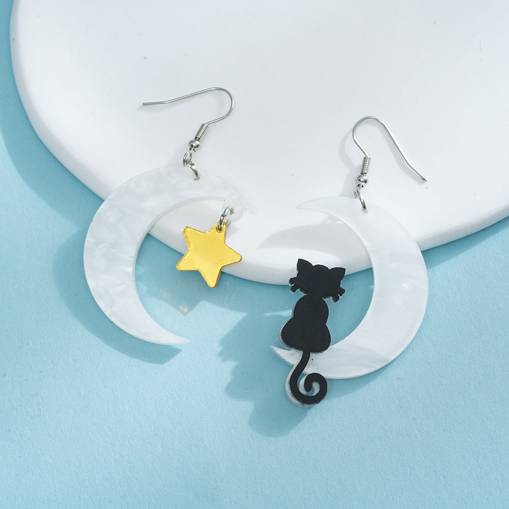 Wholesale Cute Cartoon Moon Cat Acrylic Earrings