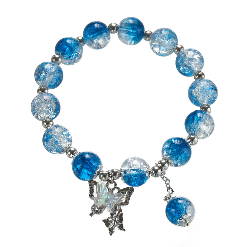 Wholesale Blue Butterfly Artificial Crystal Beaded Bracelet Chinese Style Chic Fashion Accessory Travel Souvenir Gift