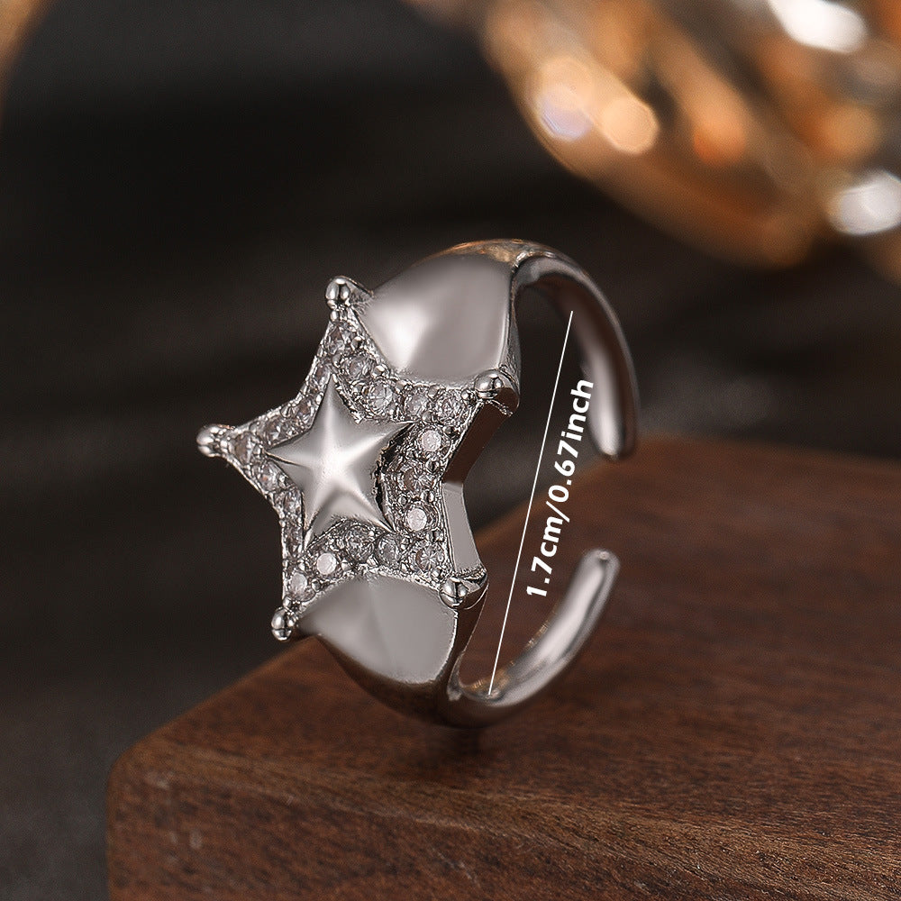Wholesale Silver Plated Copper Zircon Adjustable Ring Geometric Minimalist Fashion Jewelry For Women