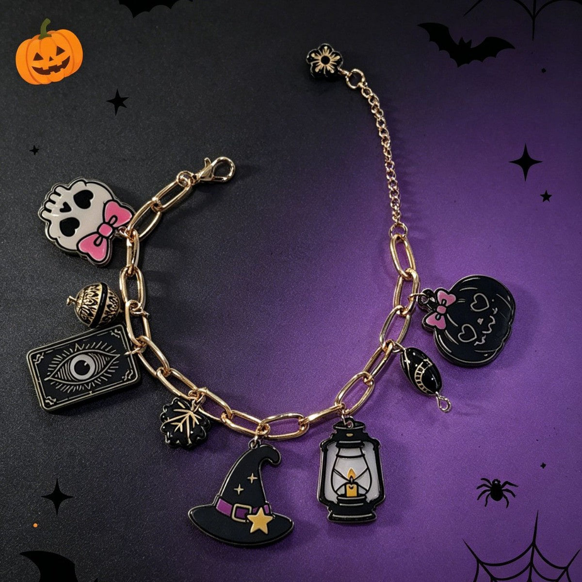 Wholesale Chic  Acrylic Bracelet with Cute Ghost and Pumpkin Pendant - Fashion Accessory for Women