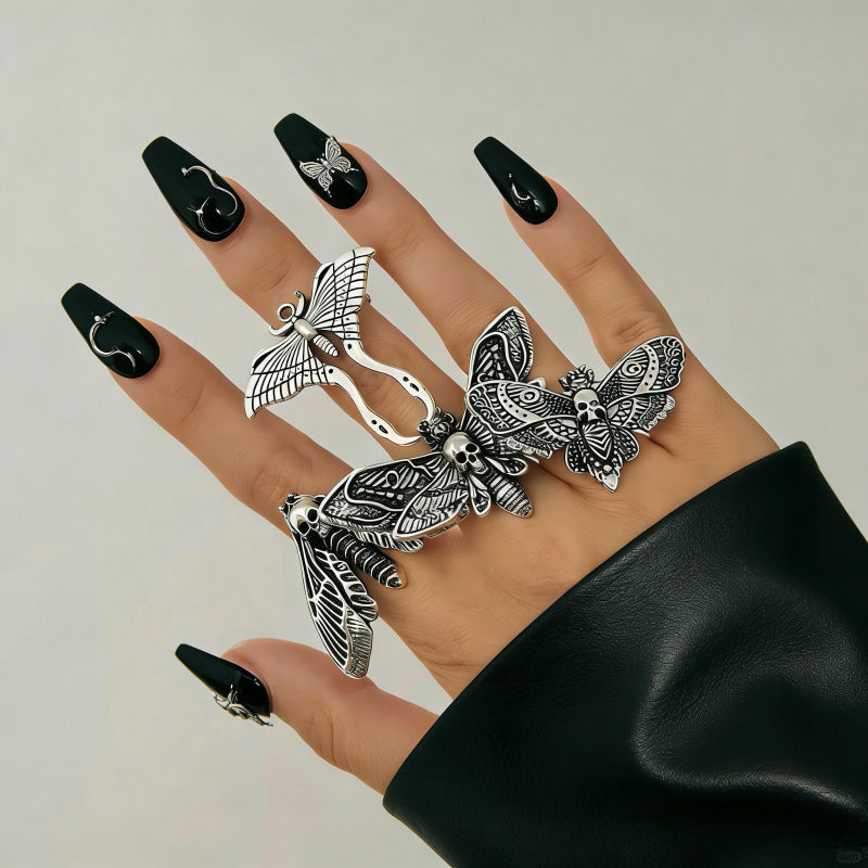 Wholesale Vintage Punk Skeleton  Ring Set 24 Piece Ancient Silver Zinc Alloy Jewelry Accessory