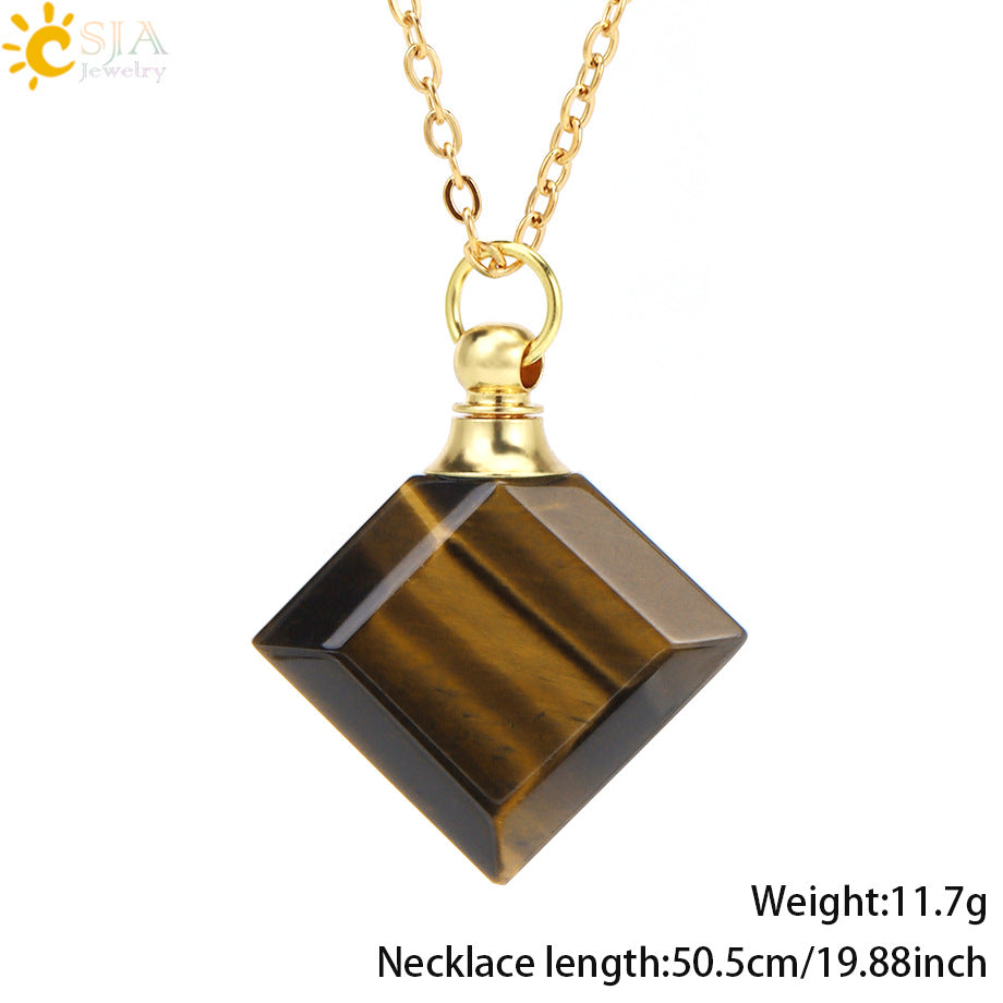 Wholesale Natural Stone Crystal Perfume Diffuser Small Pendant Necklace ACC-NE-HuaiShe004