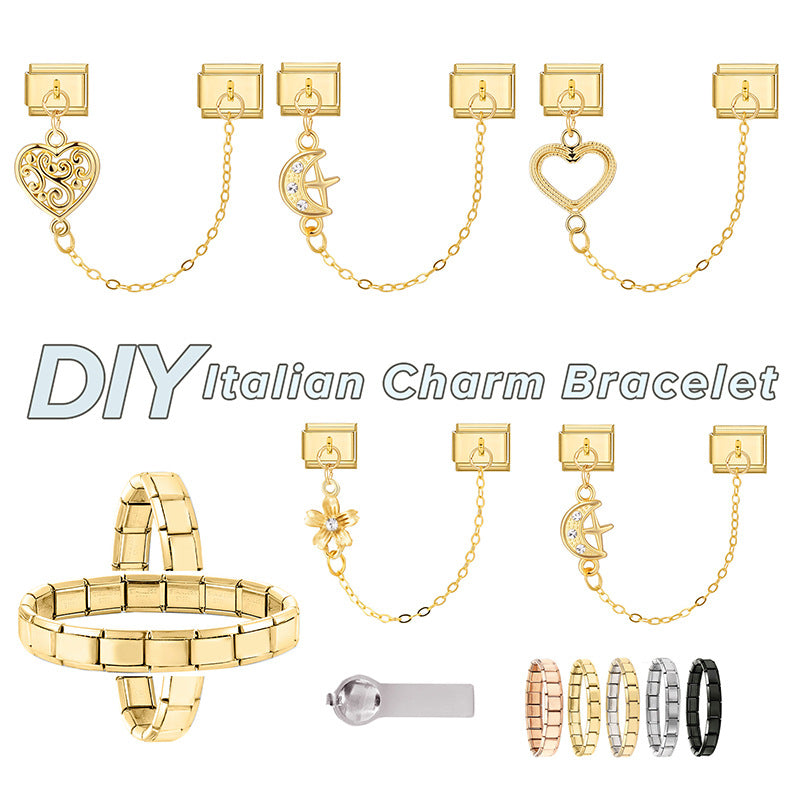Wholesale 9mm Italian Charm Starter Bracelets DIY Double Hanger Stainless Steel Composable Bracelet
