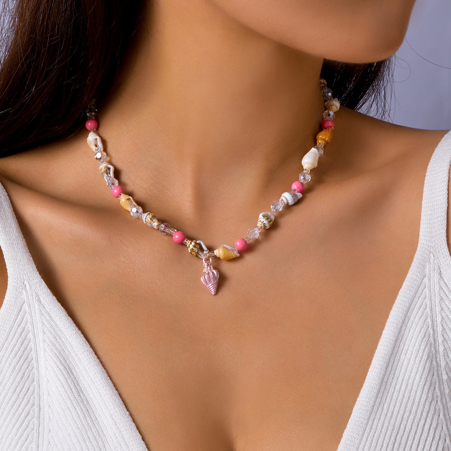 Wholesale  shell conch blue rice beads necklace