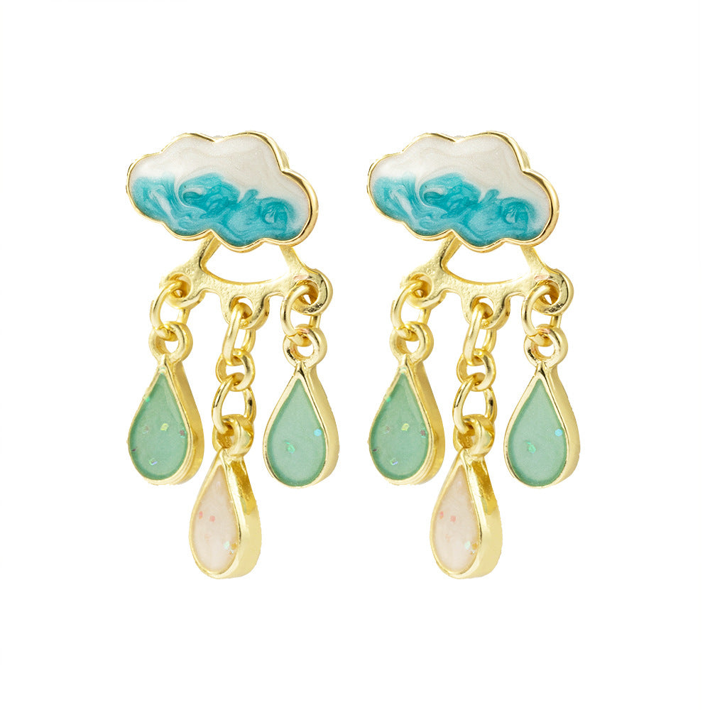 Wholesale Alloy Cloud Raindrop Earrings Dripping Oil Trendy Fashion Accessory