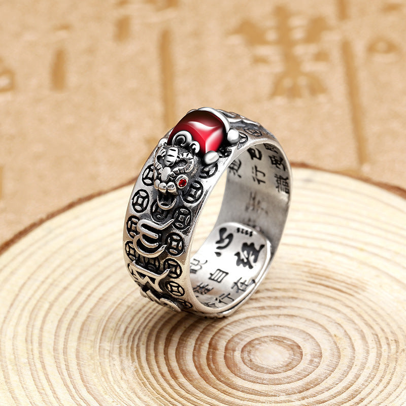 Wholesale Vintage Pixiu Copper Coin Heart Sutra Ring ACC-RS-Gangm004