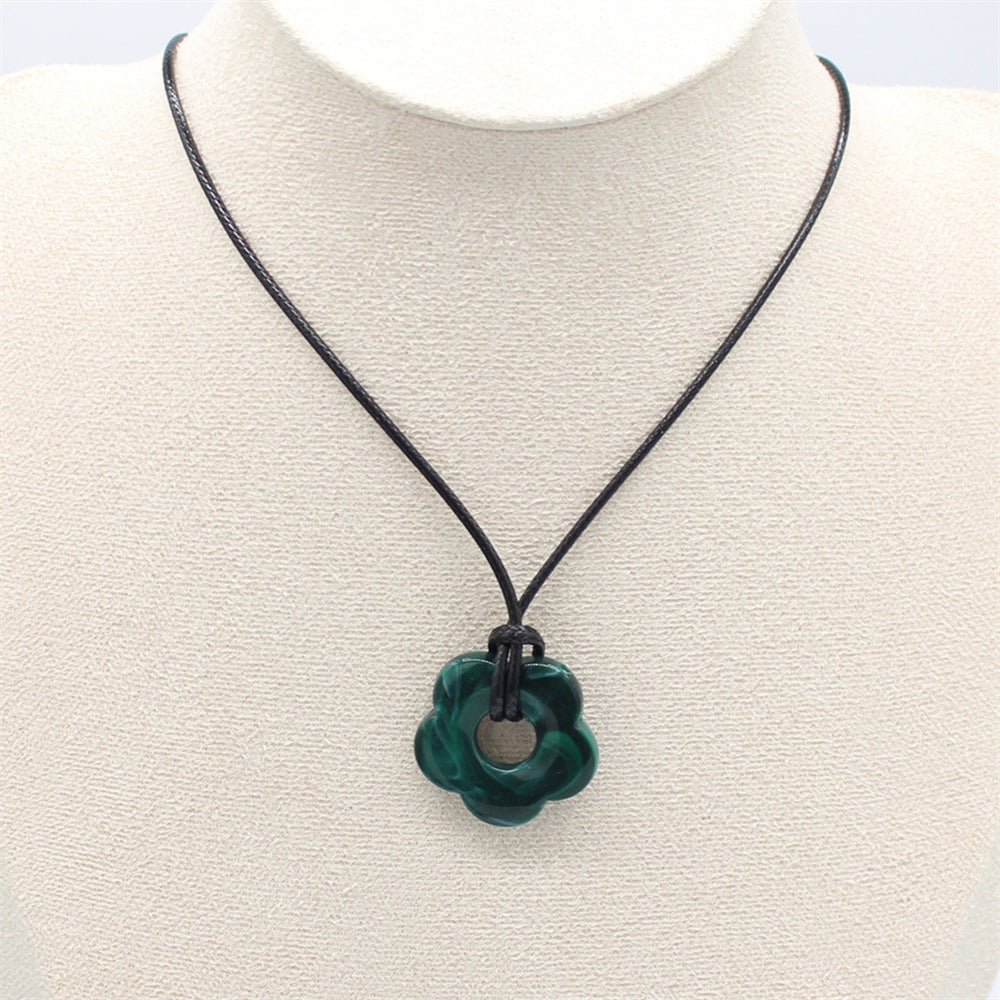 Wholesale wax thread hollow flower pendant necklace
