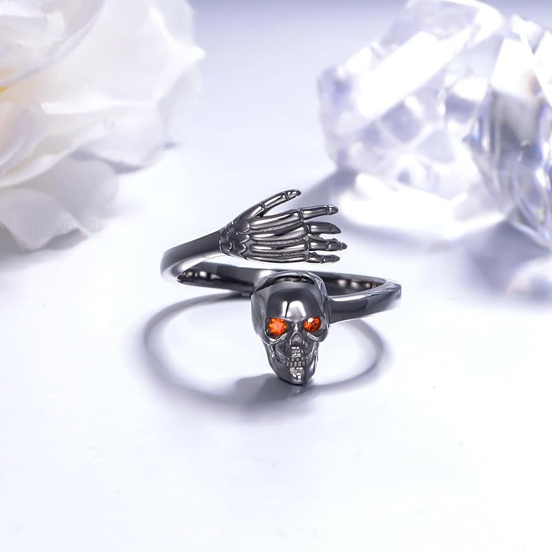 Wholesale Dark Electroplated Skull Open Adjustable Ring ACC-RS-YiRong002