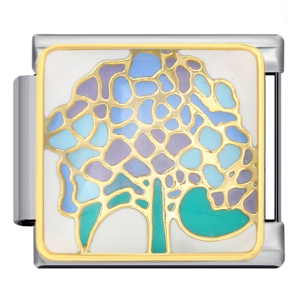 Wholesale Italian Module Bracelet Stainless Steel Welding Gold Plated Oil Drop DIY Charms