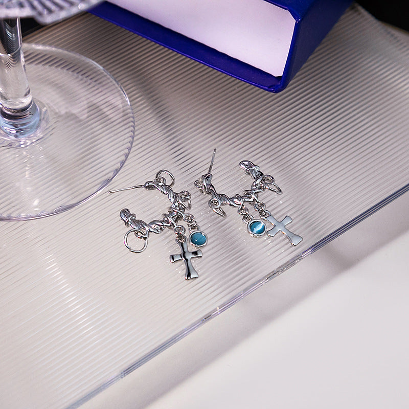 Wholesale Silver Needle Zircon Heart Earrings ACC-ES-MDD080