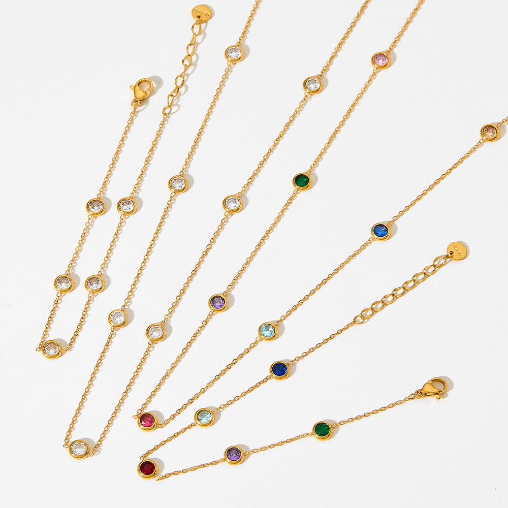 Wholesale Stainless Steel Colorful Zircon Bracelet Necklace Set
