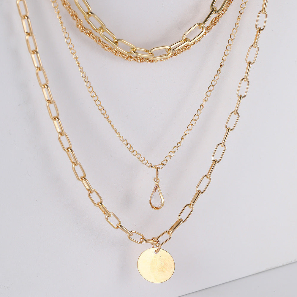 Wholesale Alloy Multilayer Drop Pendant Necklace Trendy Women' s Jewelry Accessory