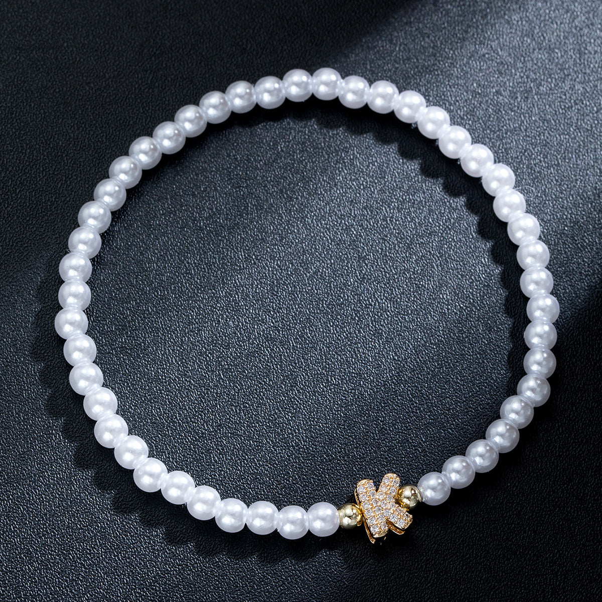 Wholesale Brass inlaid zirconium letter pearl beaded elastic anklet
