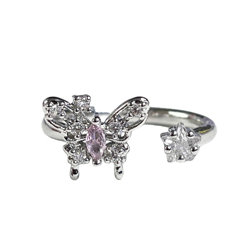 Wholesale  Pink Diamond Butterfly Irregular Simple Fashion Open Ring