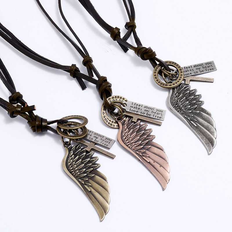 Wholesale Angel Wings Pendant Cowhide Necklace Men's Choker Men Necklaces ACC-NE-PK001