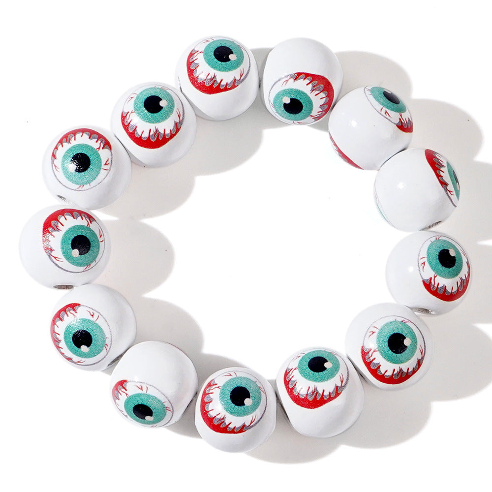 Wholesale  ghost face white background printed wooden bead elastic bracelet