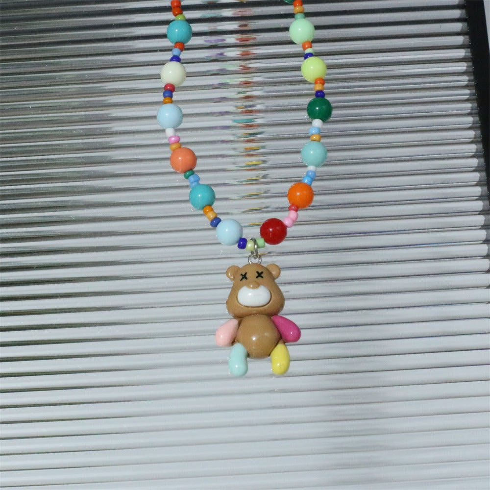 Wholesale Cute Cartoon Colorful Bear Pendant Necklace