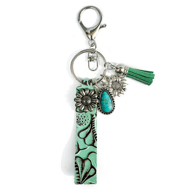 Wholesale Leather turquoise Western vintage keychain
