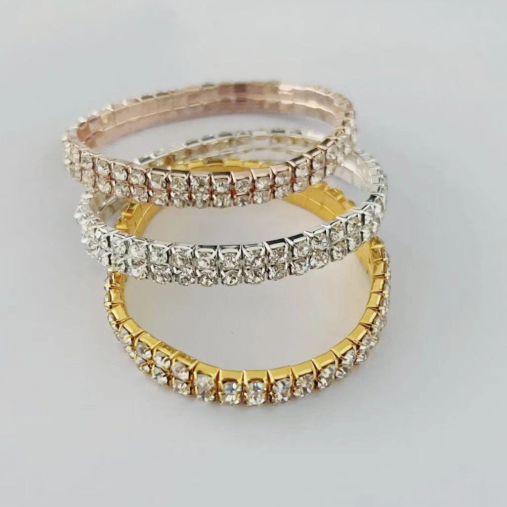 Wholesale Gold Plated Full Rhinestone Elastic Multi-Row Bracelet Women Fashion Accessory Gift