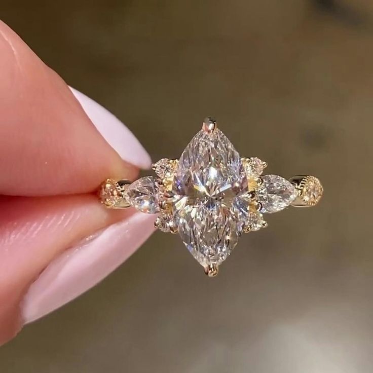 Wholesale Marquise Ring Gold Electroplated Copper Fashion Jewelry For Women Everyday Wear