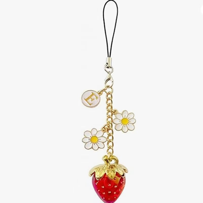 Wholesale Zinc Alloy Pink Bow Keychain Cute Strawberry Bag Charm For Everyday Use
