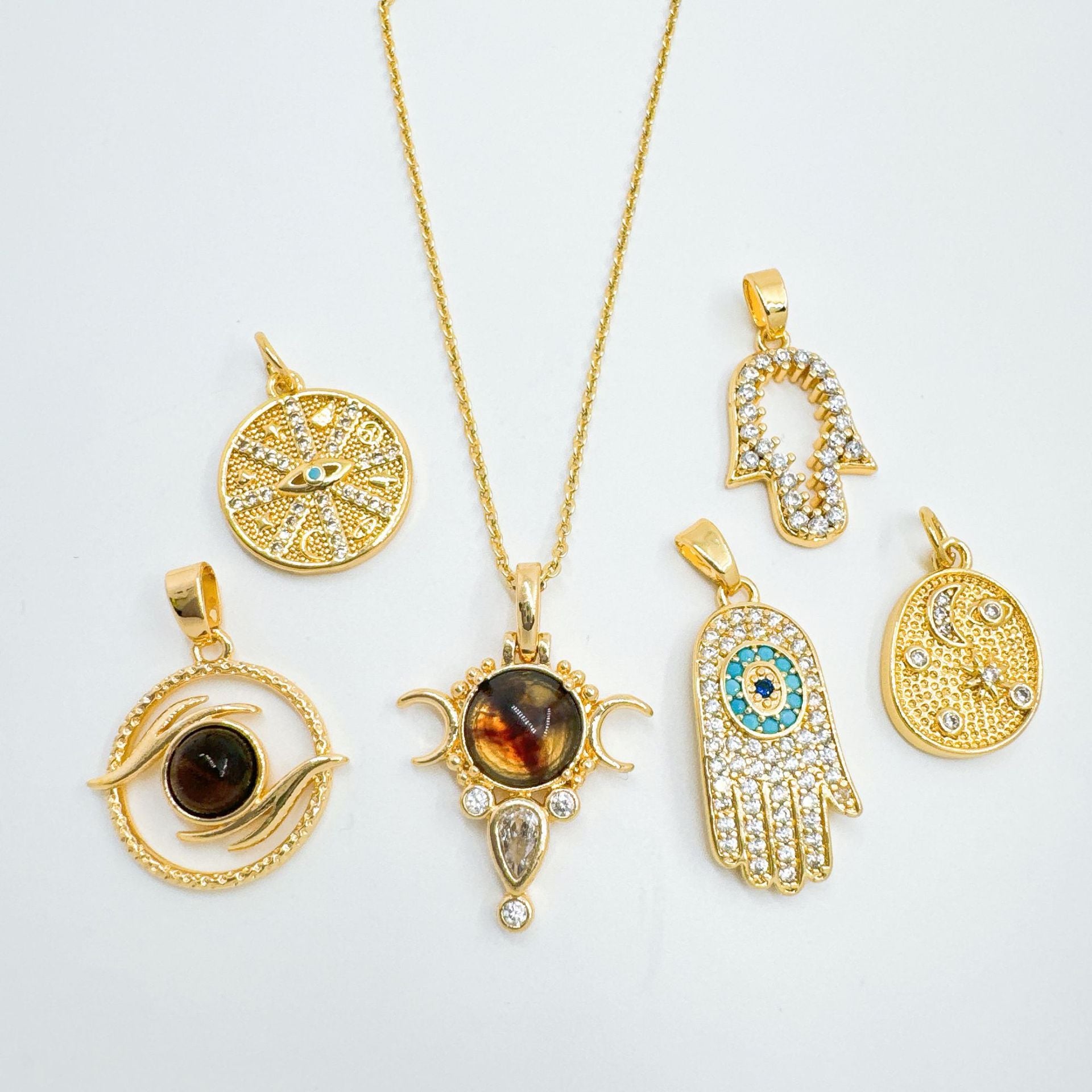 Wholesale Gold Plated Copper Evil Eye Necklace Pendant,  Sweet Cool Style Fashion Accessory for Resale