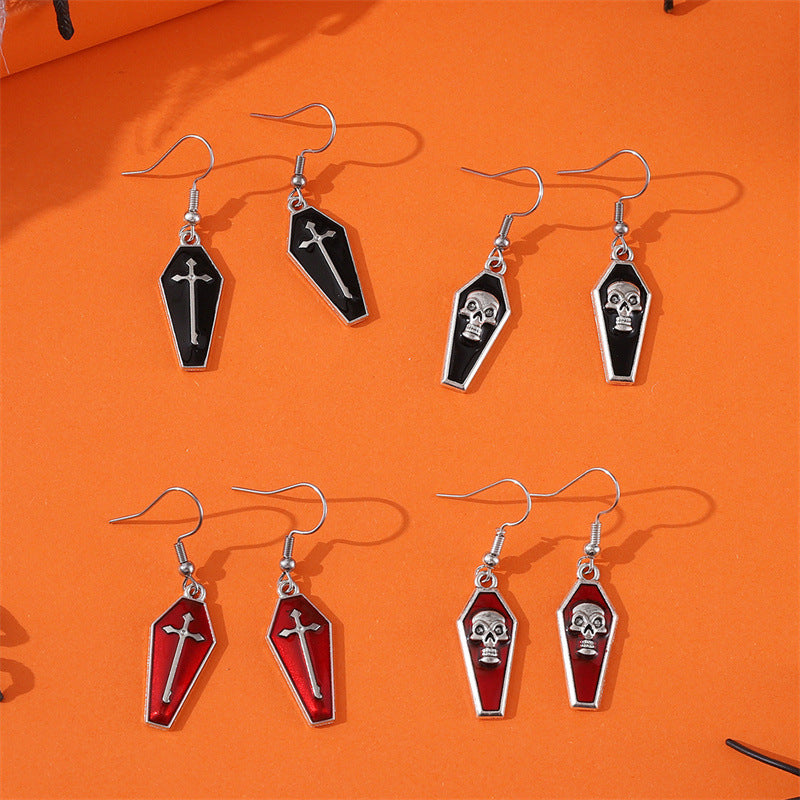 Wholesale Gothic  Cross Skull Coffin Earrings Retro Zinc Alloy Electroplated Party Wear Boutique Resale
