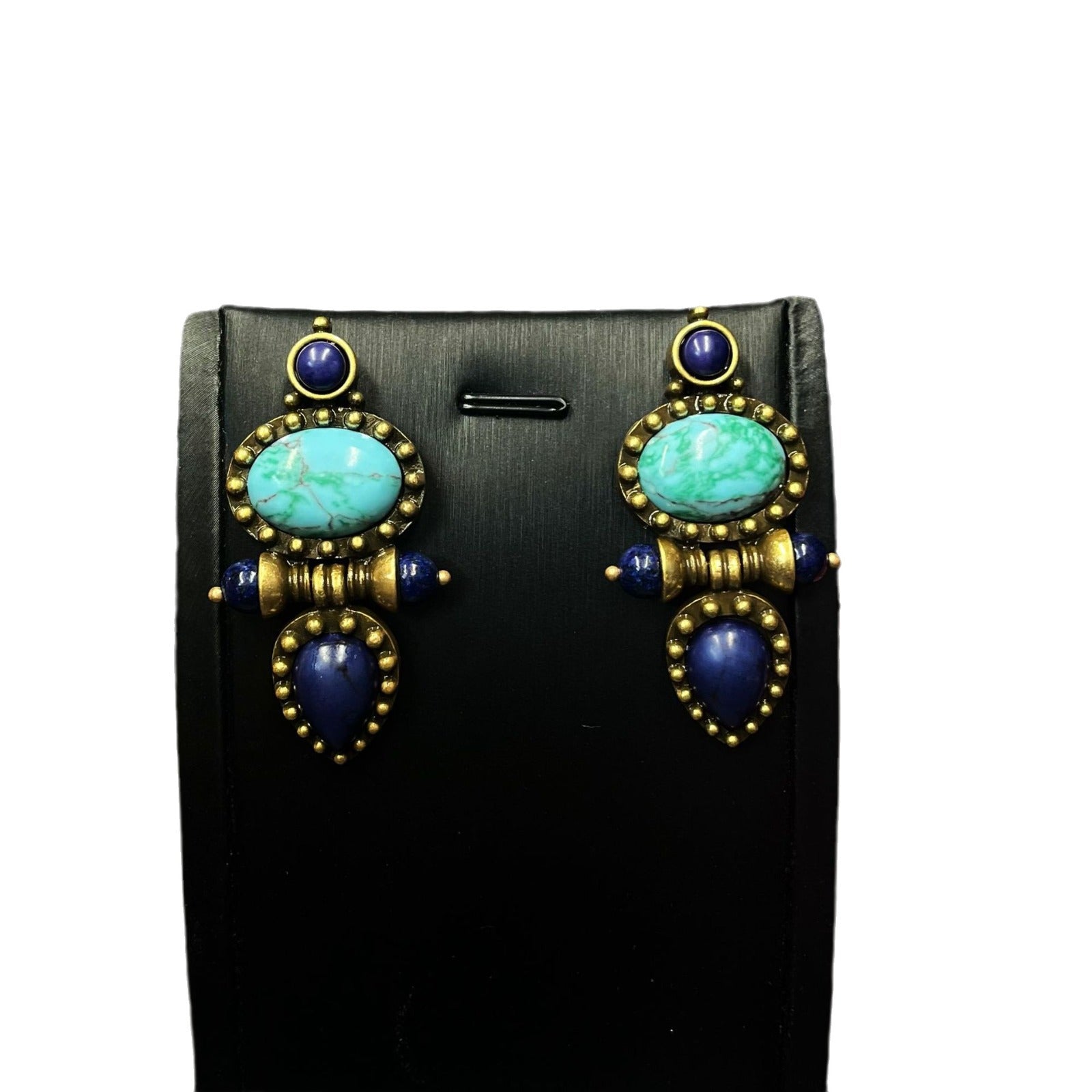 Wholesale Vintage European and American Turquoise Blue Pattern Natural Stone Pendant Earrings