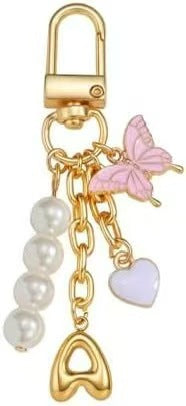 Wholesale Zinc Alloy Heart Butterfly Cross Keychain Bag Charm For Women Car Keys Wallet Pearl Initial Pendant