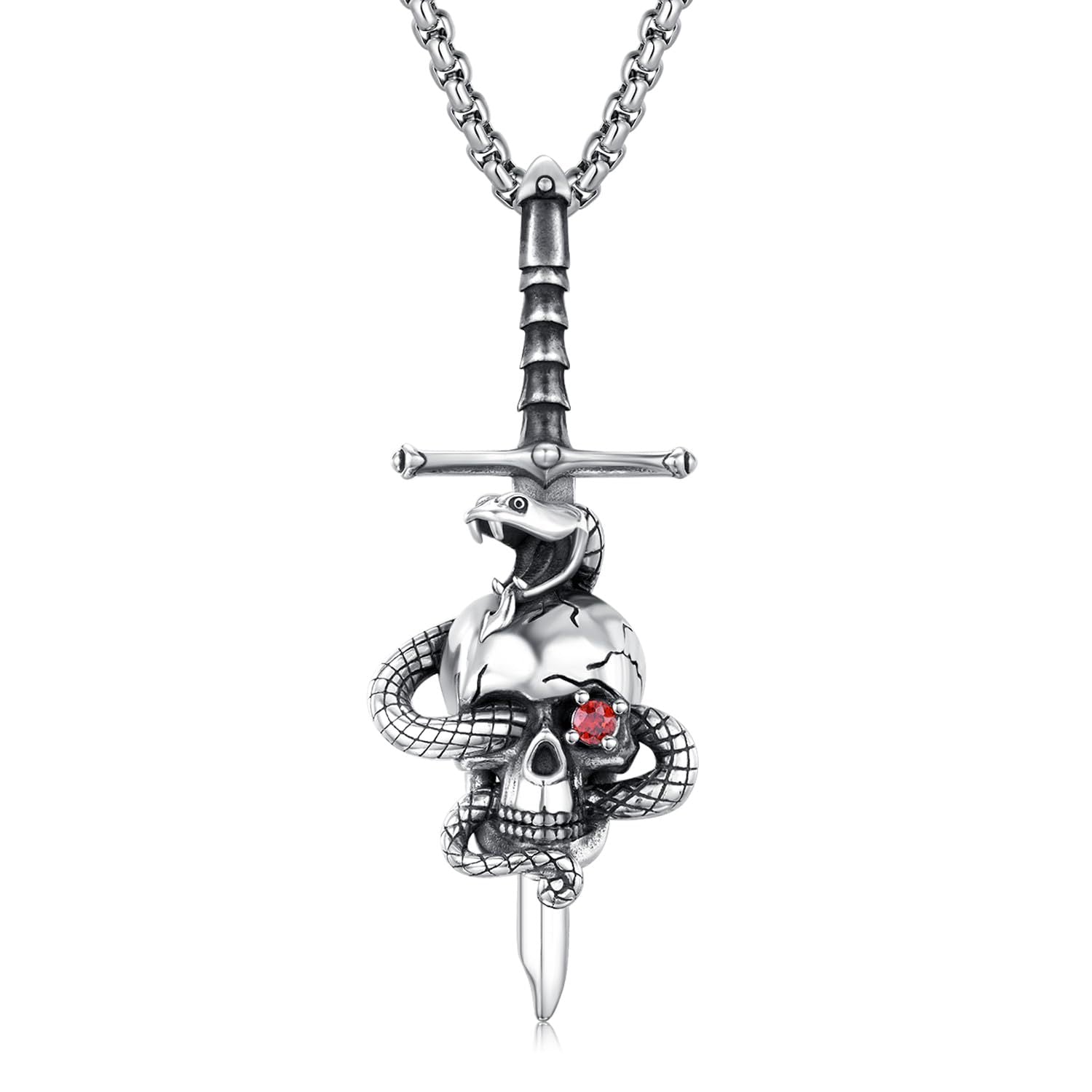Wholesale  retro trendy skull sword pendant cross snake Gothic diamond  necklace