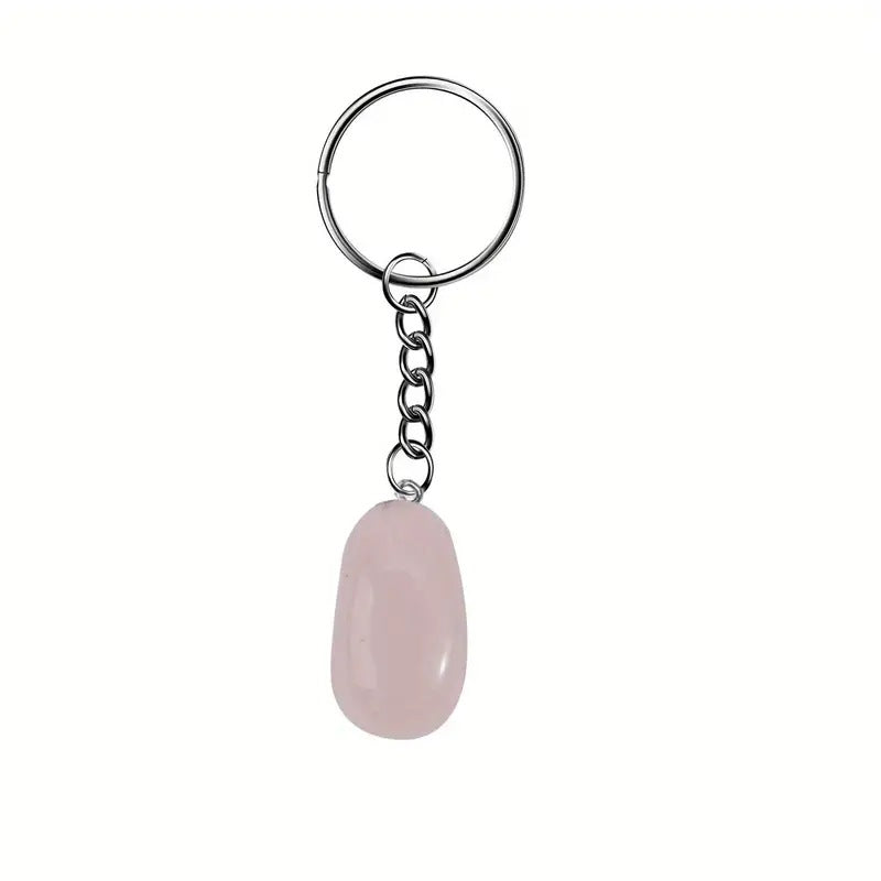 Wholesale Chic Natural Crystal Gemstone Keychain Amulet Pendant Stainless Steel Keyring Bag Charm Jewelry Accessory