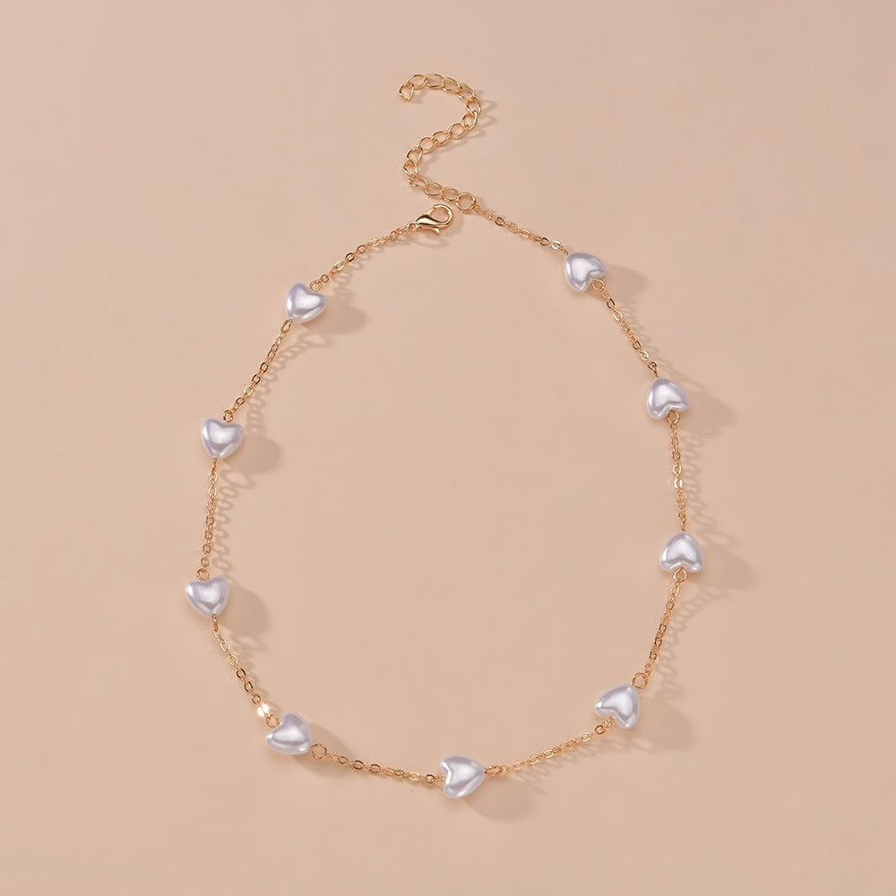 Wholesale fashion heart-shaped pearl  alloy stitching necklace