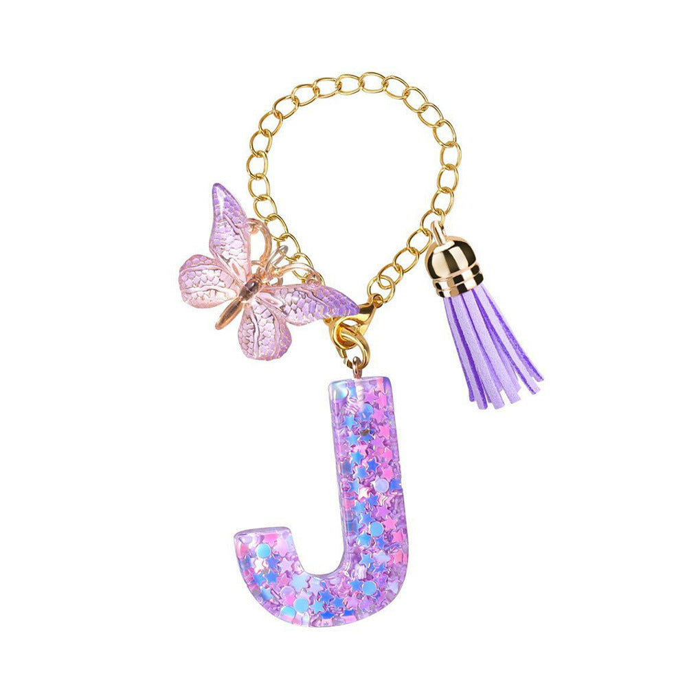 Wholesale  26 Letters Butterfly Tassel Pendant Keychains