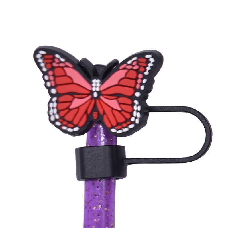Wholesale Random 100pcs Butterfly Series PVC Soft Straw Tube Cap