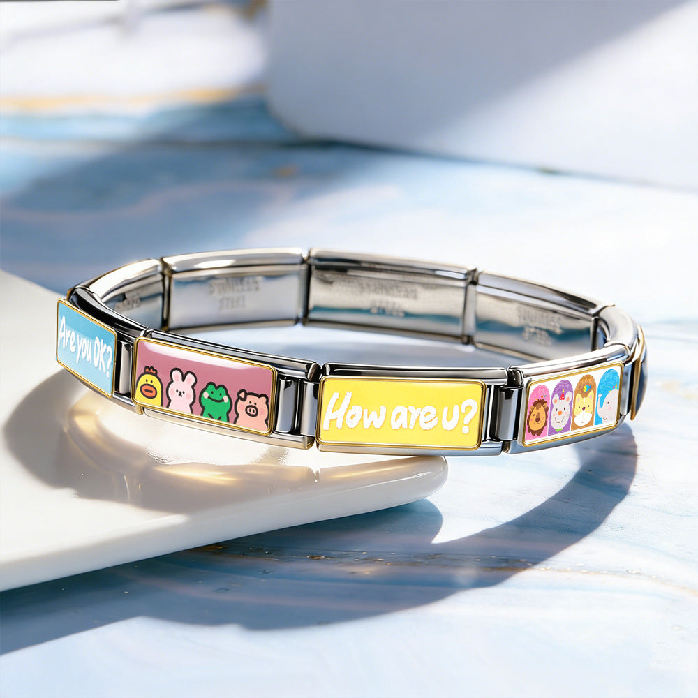 Wholesale Electroplated Stainless Steel Cute Cartoon Modular Bracelet DIY Detachable Elastic Jewelry Accessory
