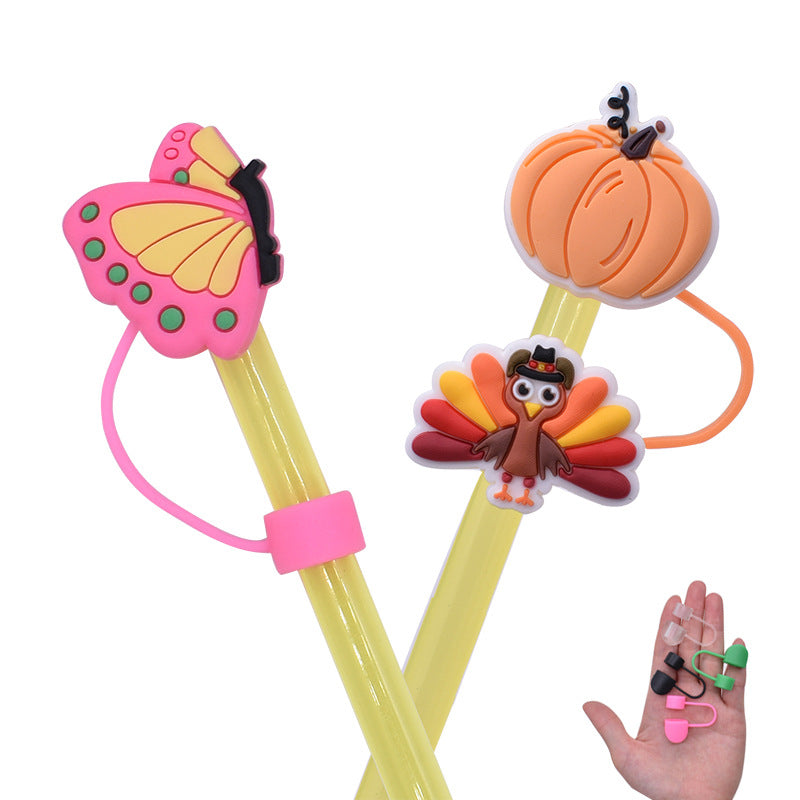 Wholesale Random 100pcs Cute Cow PVC Soft Straw Tube Cap