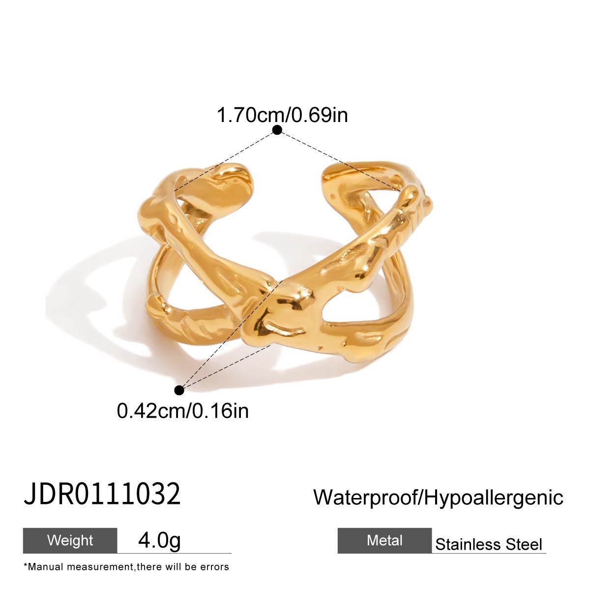 Wholesale cross hollow hammer pattern adjustable opening stainless steel  ring