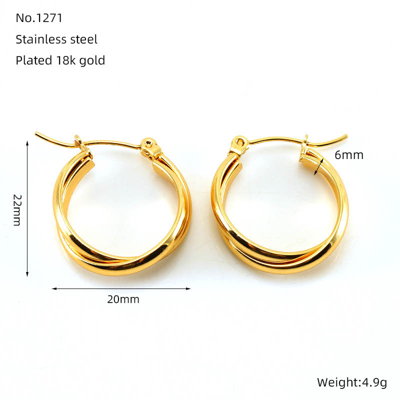 Wholesale  multi-layer C- shaped earrings  stainless steel  light luxury personalized earrings