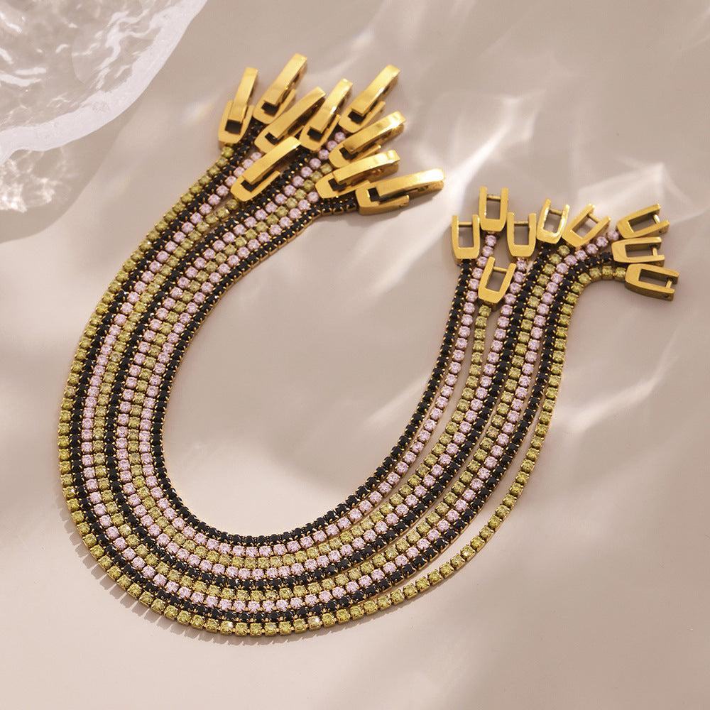 Wholesale Dopamine Style Diamond Encrusted Tennis Chain Bracelet Stainless Steel Zircon Jewelry Gift
