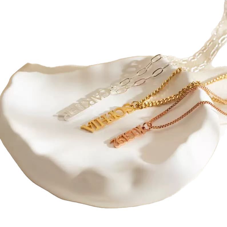 Wholesale Hollow English Letter Round Bead Pendant Stainless Steel Necklace