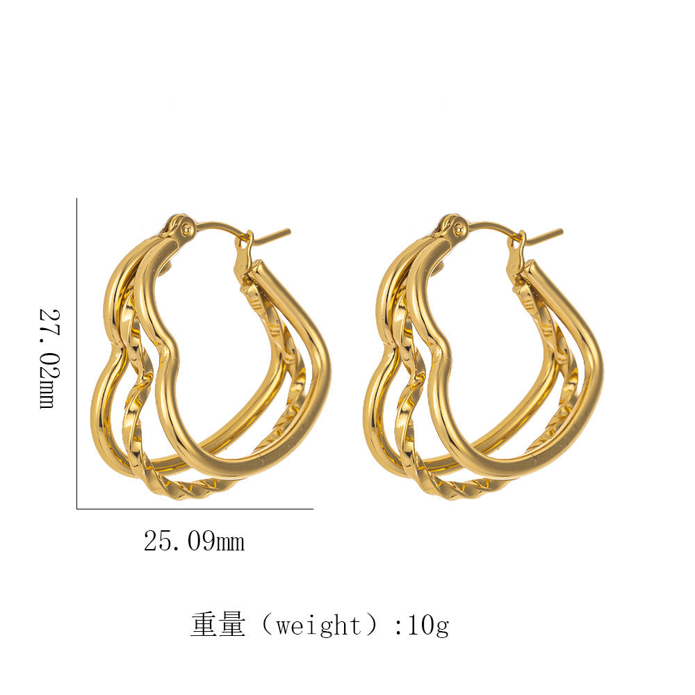 Wholesale Exaggerated retro titanium steel 18k gold twisted earrings