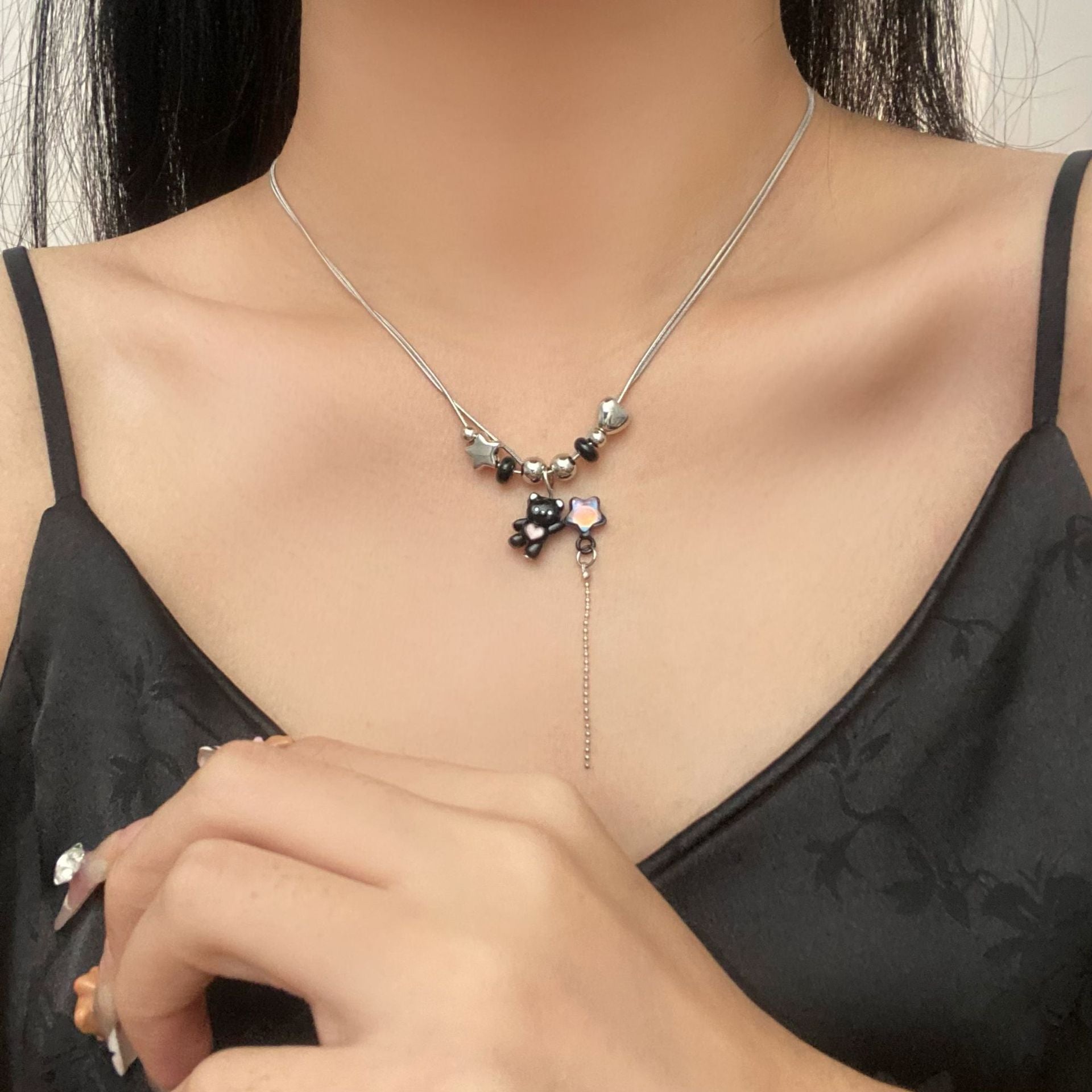 Wholesale Cartoon  Love Bear Star Tassel Necklace