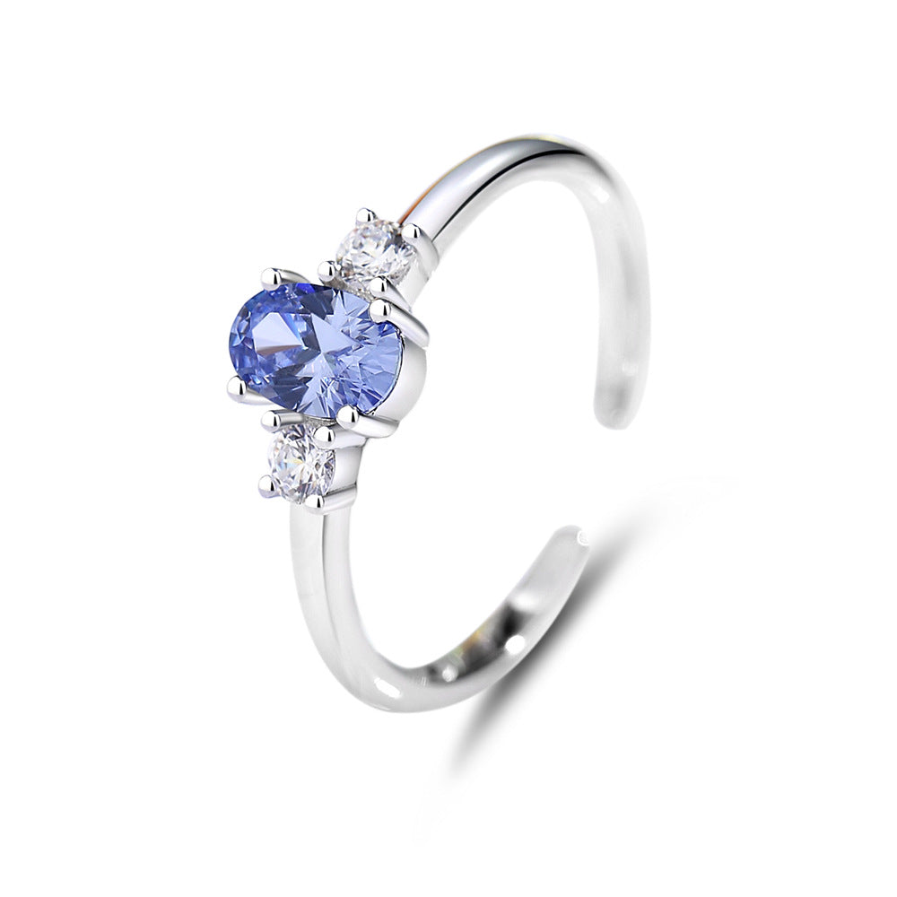 Wholesale S925 Sterling Silver Geometric Inlaid Zircon Adjustable Opening Ring