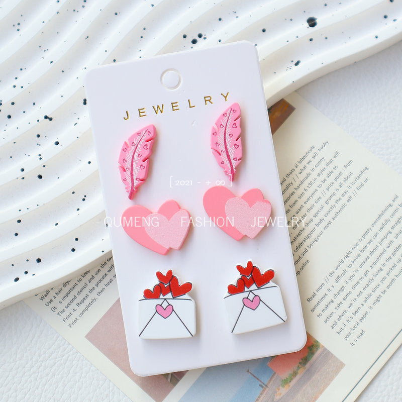 Wholesale Valentine's Day Love Heart Lips Rose Acrylic Earrings Set