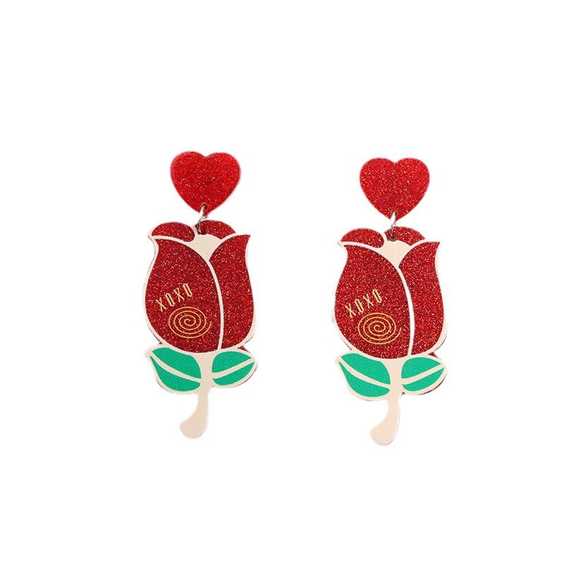 Wholesale Valentine's Day Heart Red Lips Rose Flowers Acrylic Earrings