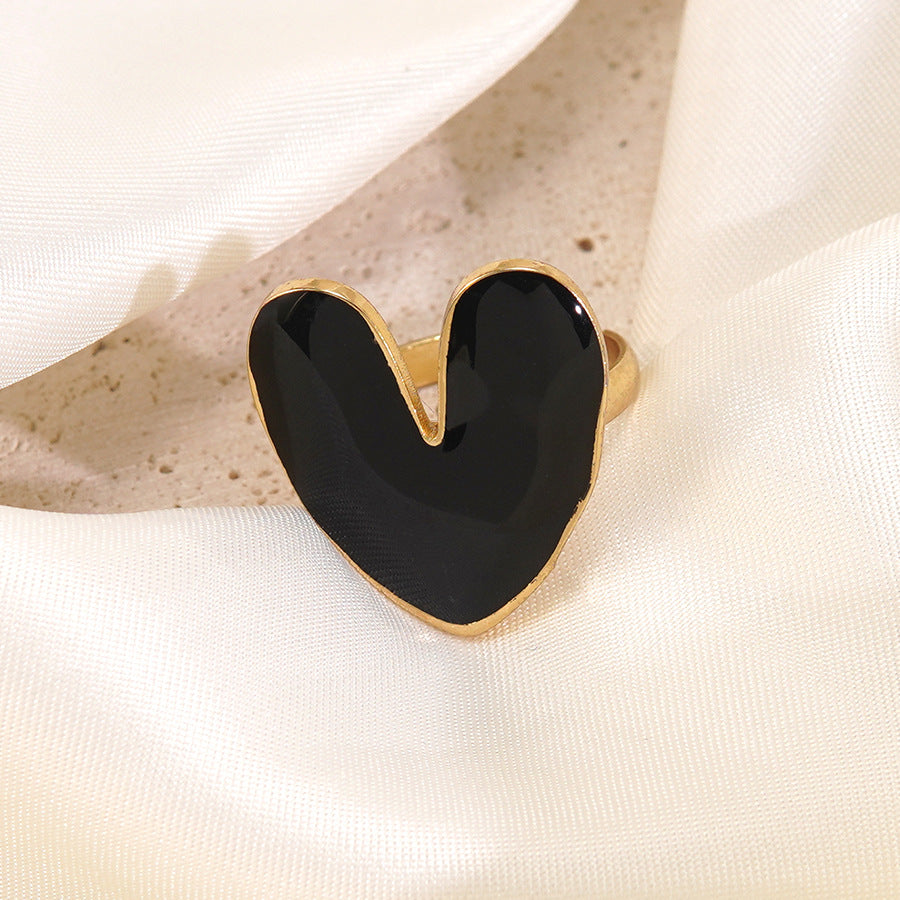 Wholesale sweet style love oil drop ring stainless steel heart-shaped ring