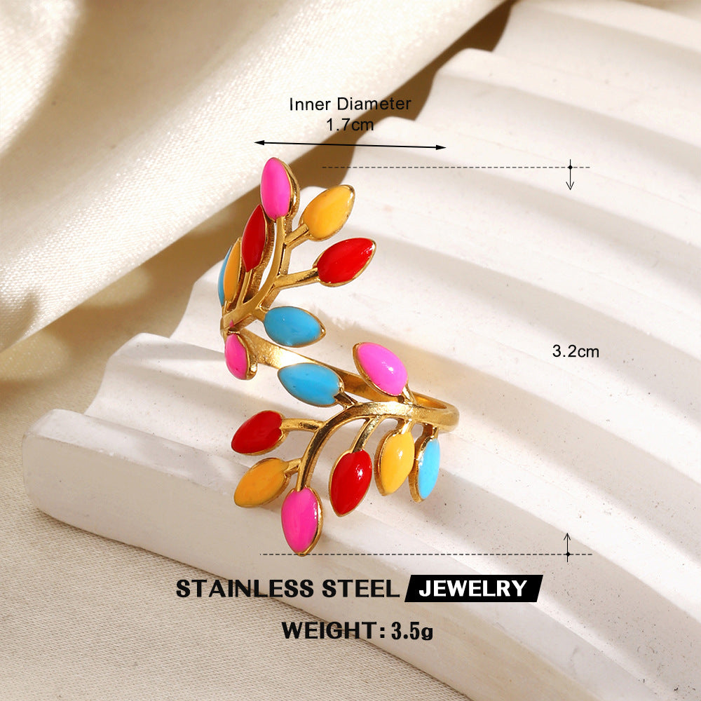 Wholesale Gold Plated Stainless Steel Colorful Enamel Floral Geometric Ring Trendy Fashion Accessory for Women