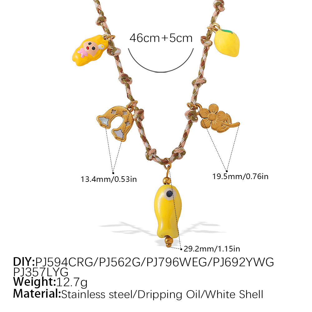 Wholesale  Retro Seaside Style DIY Freshwater Pearl Pendant Bracelet Stainless Steel Plated 18K Gold Ceramic Pendant Necklace for Women
